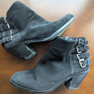 2016 Style Black Heeled Boots with Decorative Buckles